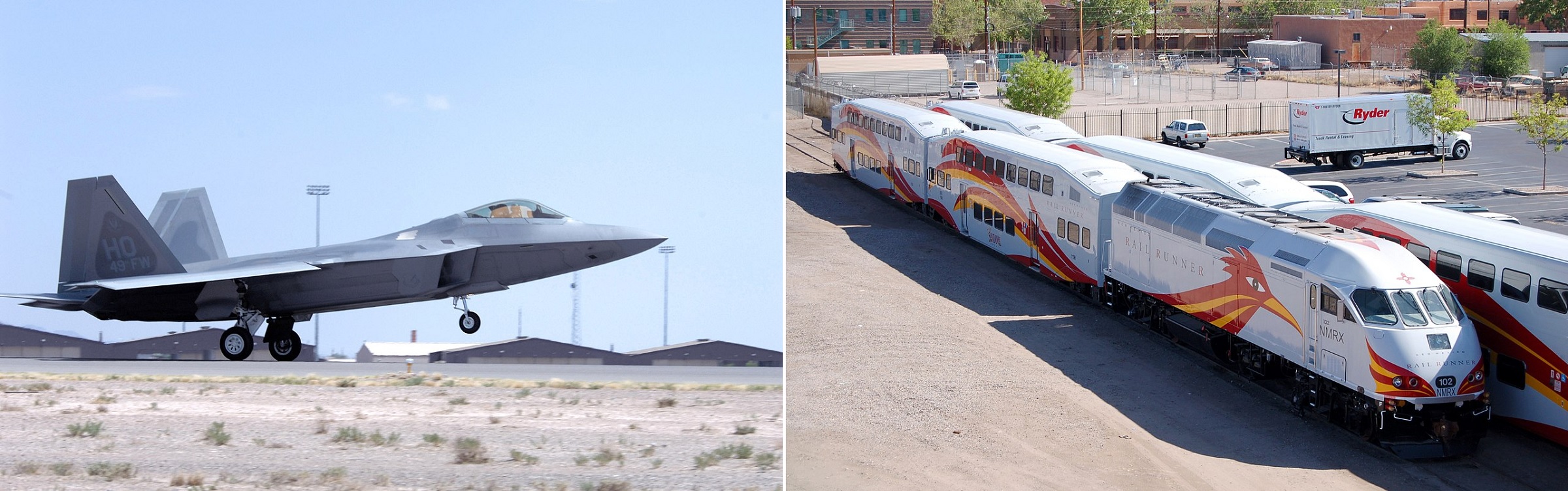 An F-22 Raptor and Rail Runner Express, New Mexico