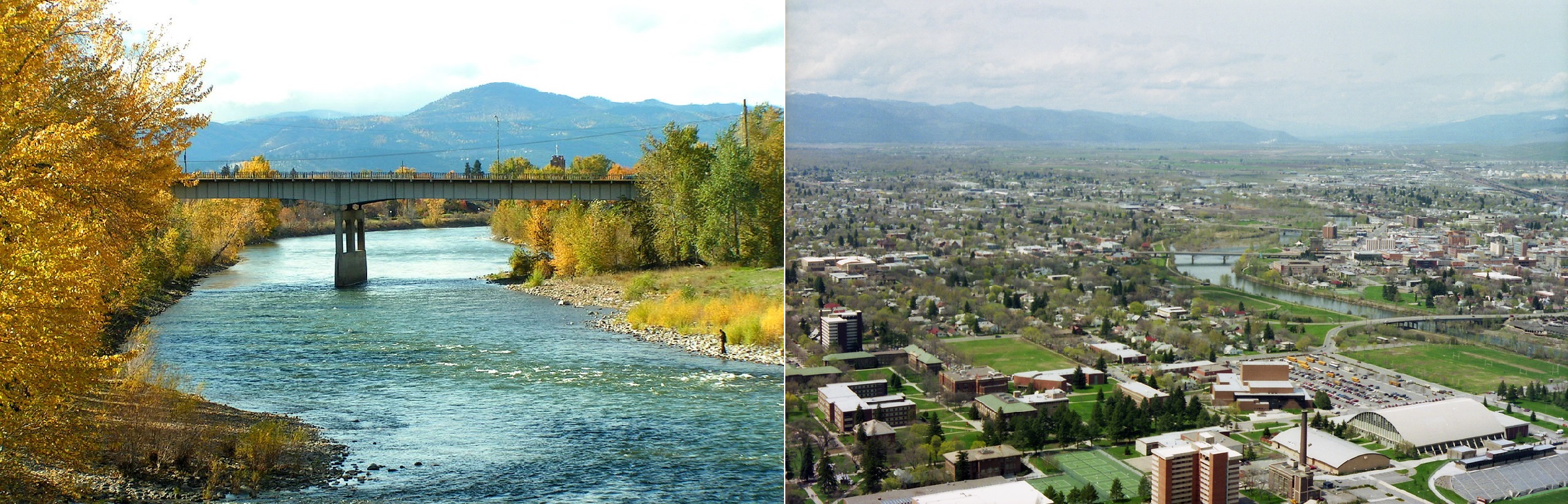 Clark Fork River, Missoula, in autumn and Missoula, the second-largest city in Montana