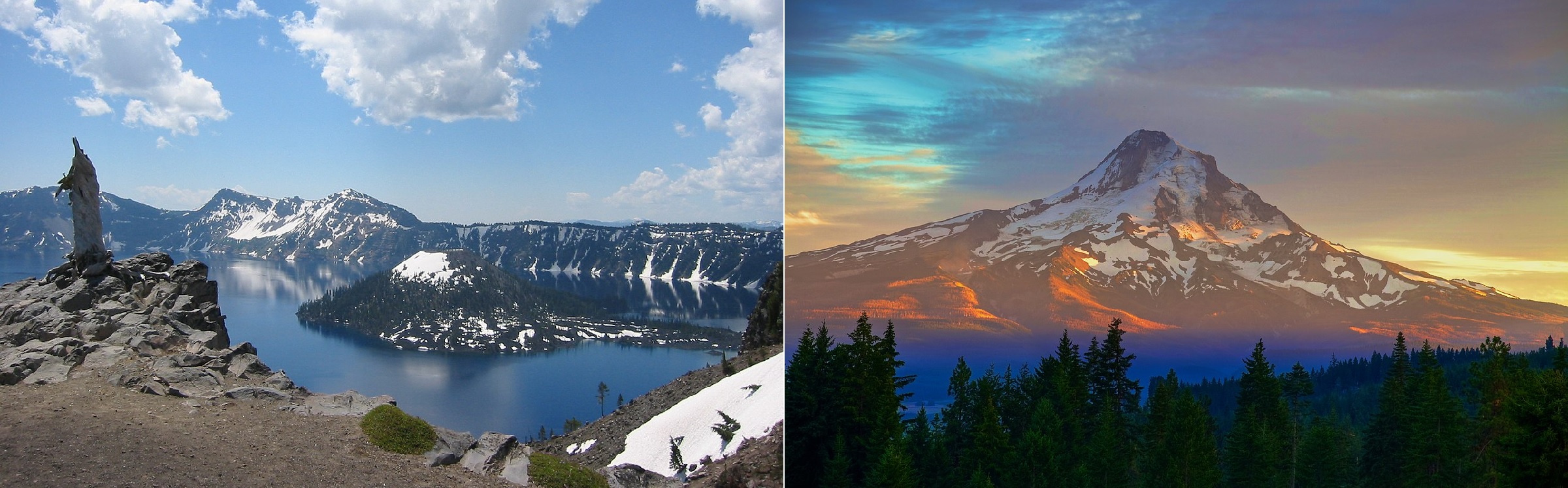 Crater Lake and Mount Hood the highest peak, Oregon.