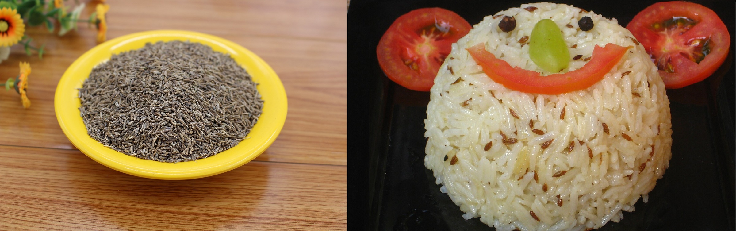 Cumin (Jeera) and Jeera rice, an Indian dish