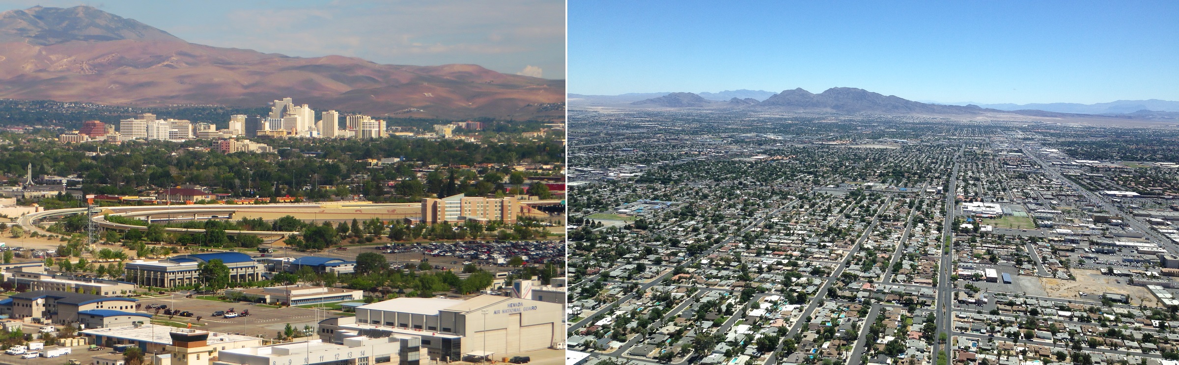 Downtown Reno and East Las Vegas suburbs, Nevada