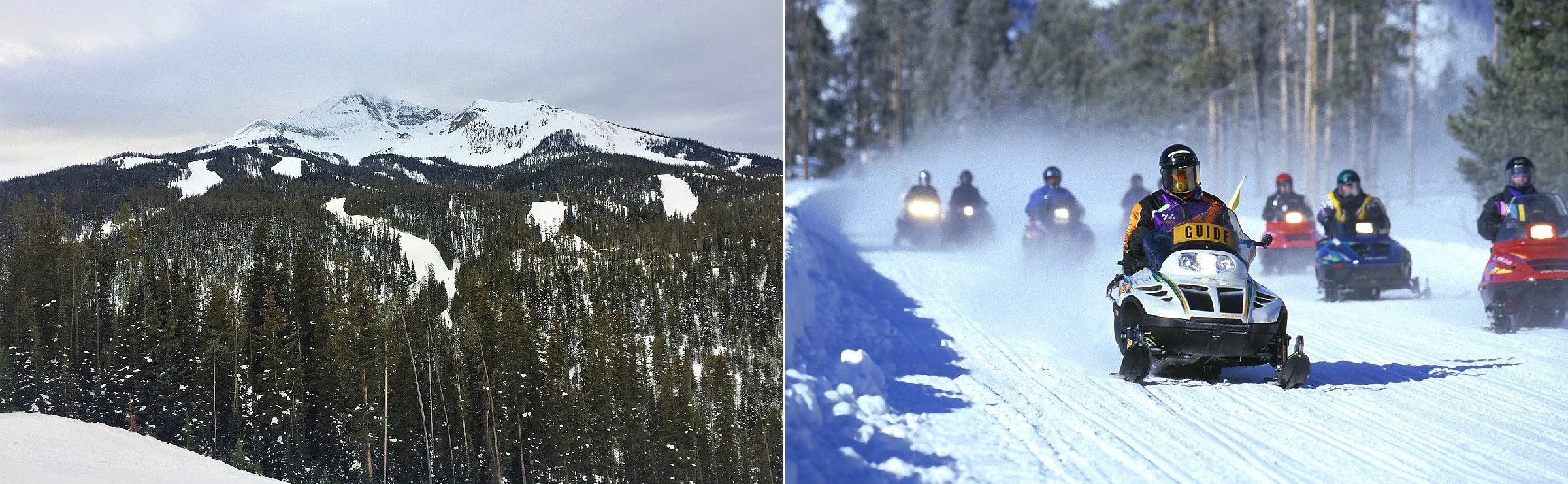 Lone Mountain at Big Sky Ski Resort and Guided snowmobile tours in Yellowstone Park