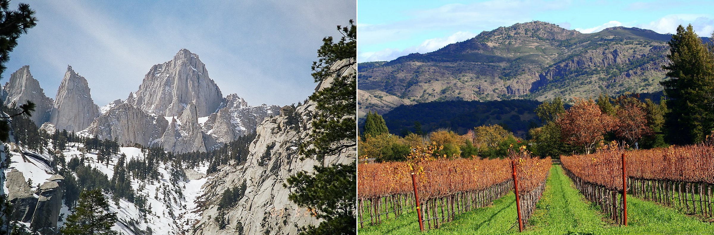 Mount Whitney, Sierra Nevada and California vineyards in Wine Country.