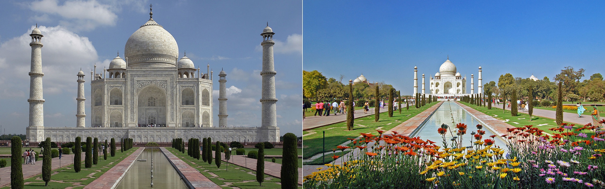 Walkways beside reflecting pool, Taj Mahal India