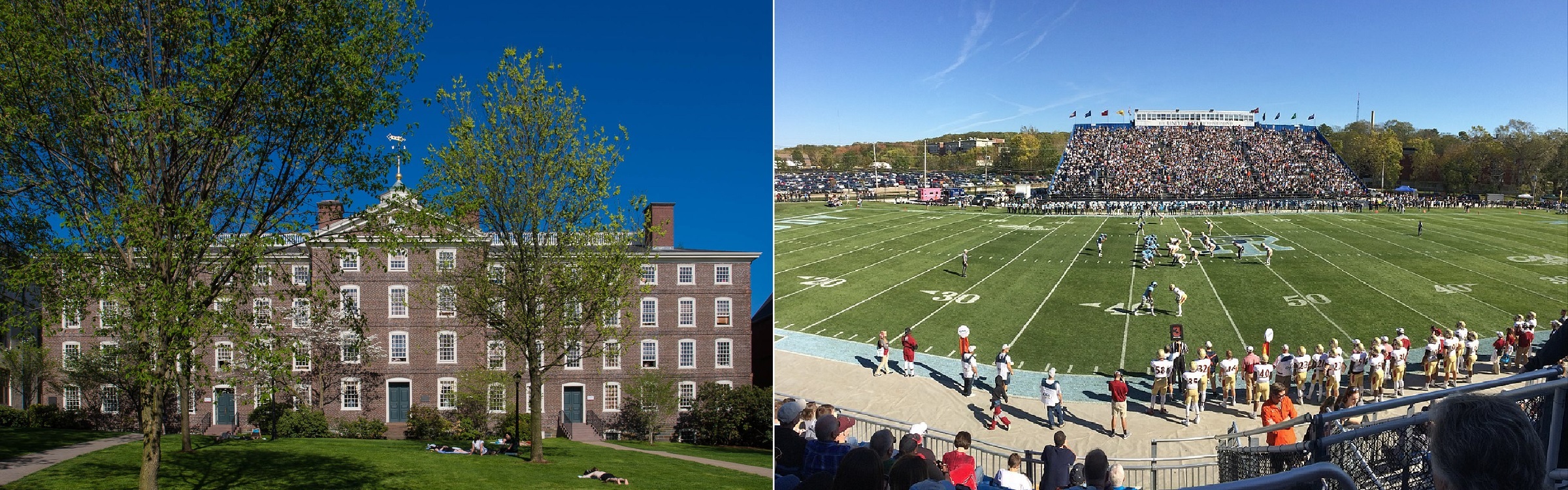 University Hall at Brown University and University of Rhode Island's Meade Stadium in Kingston