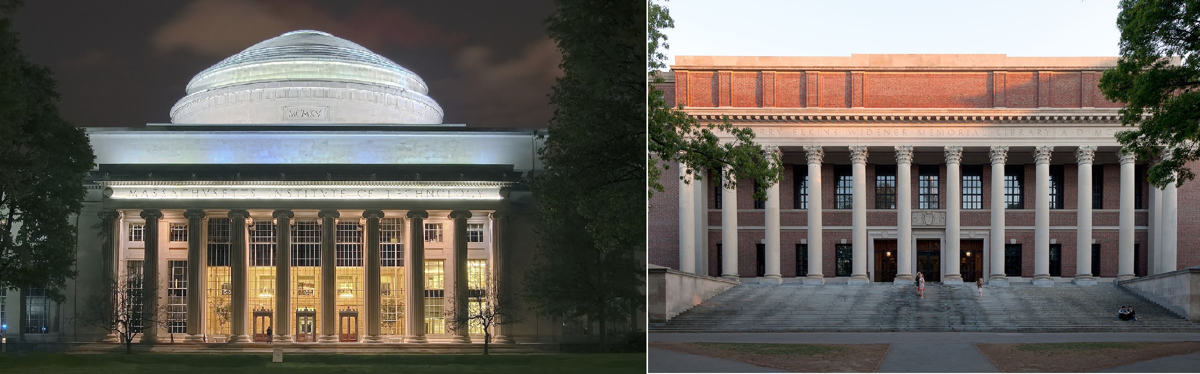 MIT campus and Widener Library at Harvard University, Massachusetts