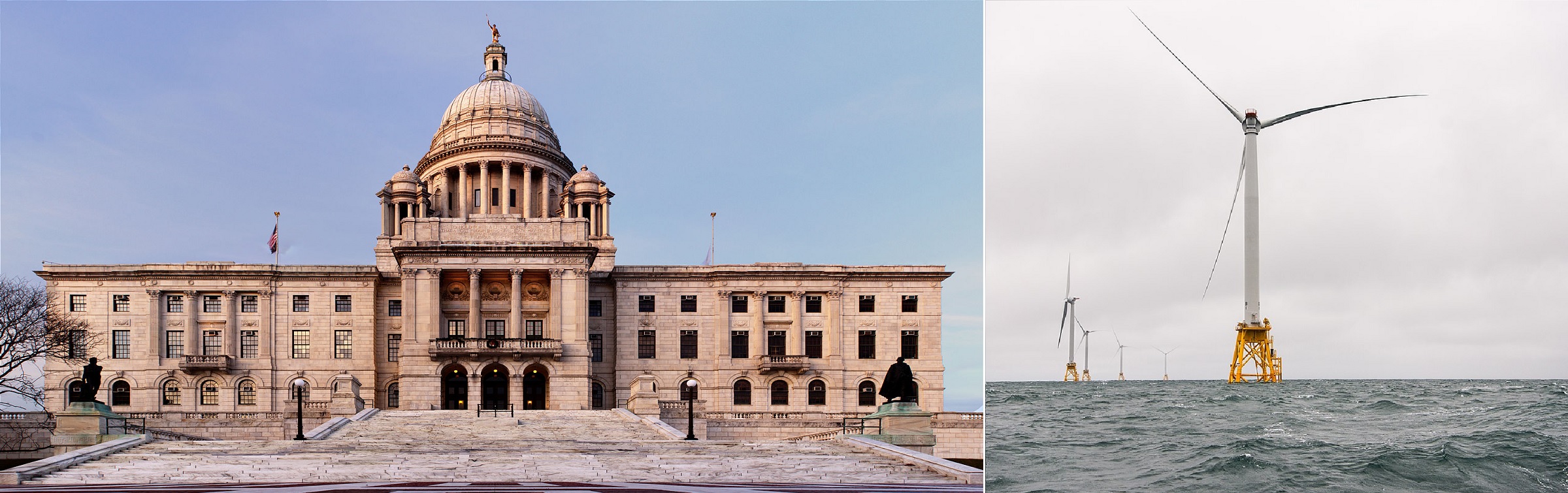 Rhode Island State House and Block Island Wind Farm