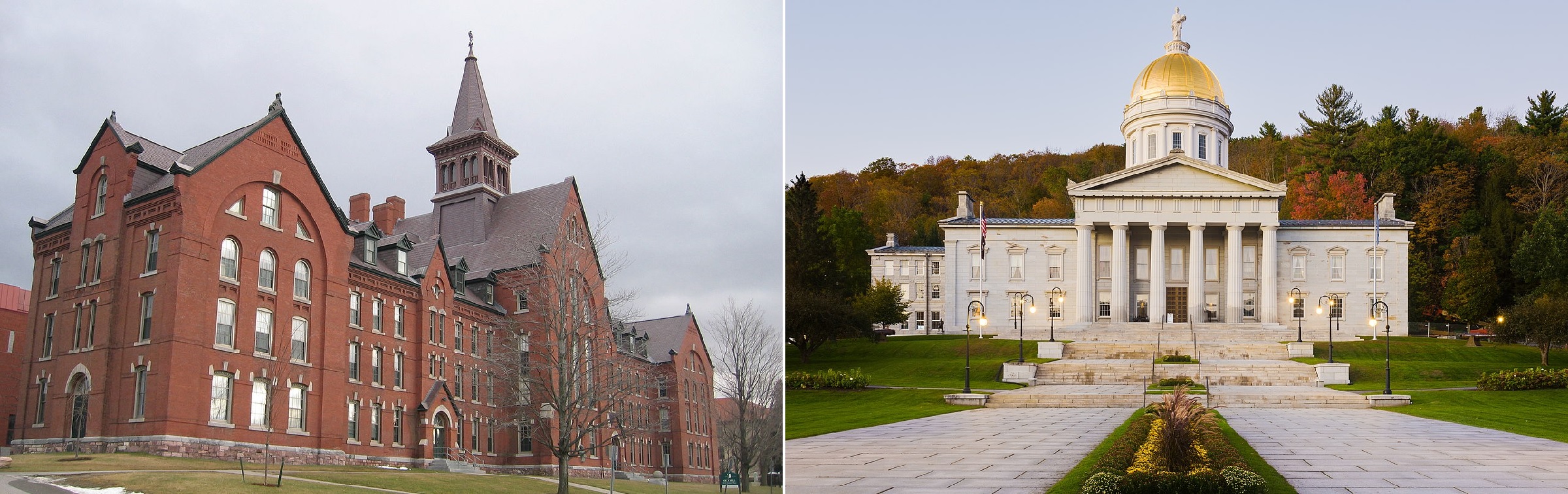 University of Vermont's Old Mill and Vermont State House in Montpelier