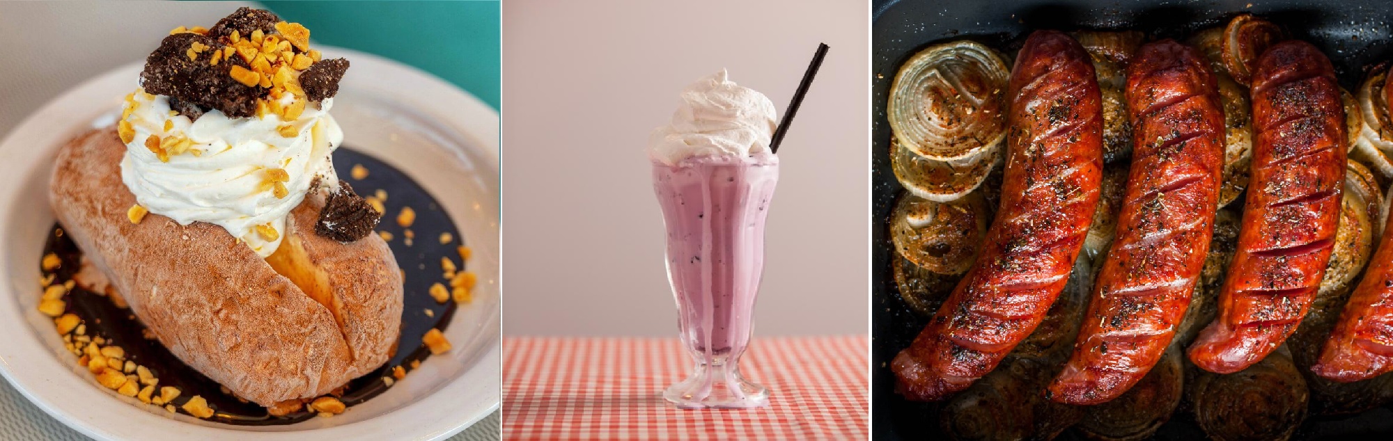 Ice Cream Potato, Huckleberry milkshake and Spicy sausage Chorizo, Idaho