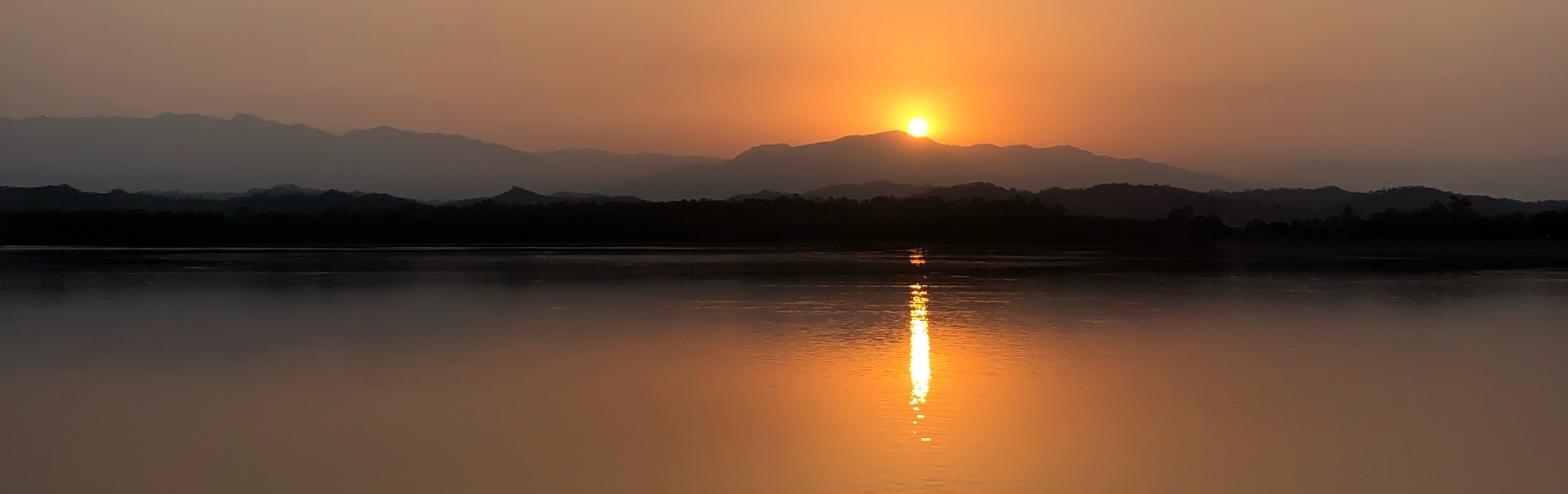 Sunrise over Sukhna Lake and Shivalik Hills, Punjab