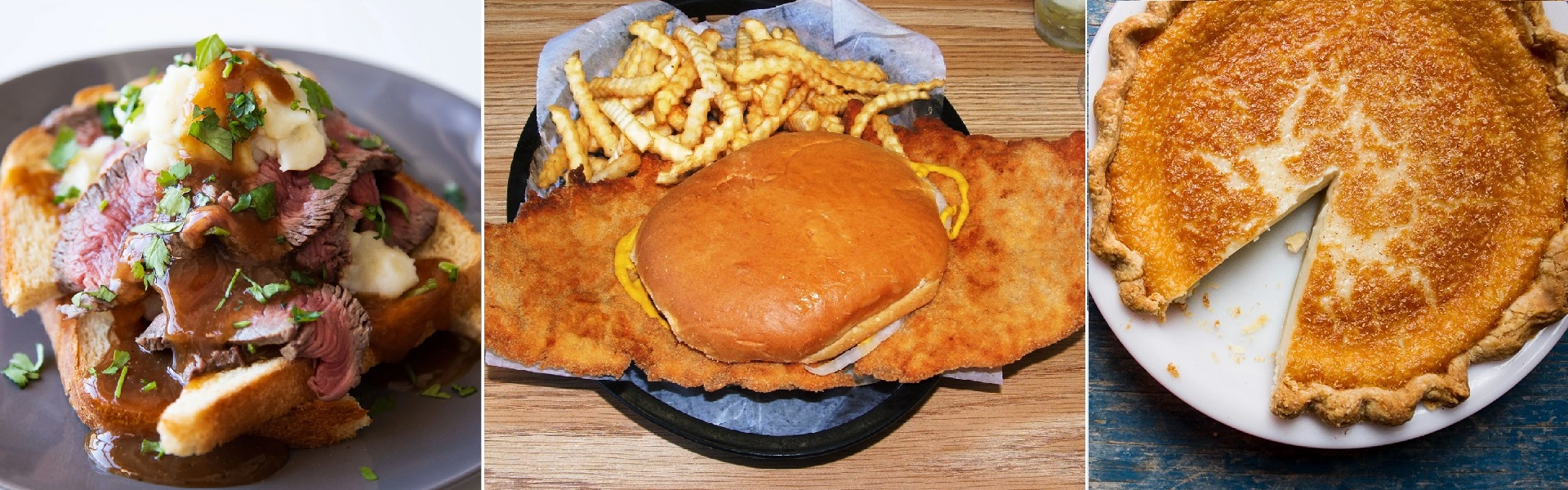 Beef Manhattan, Breaded Pork Tenderloin sandwich and Sugar Cream pie, Indiana