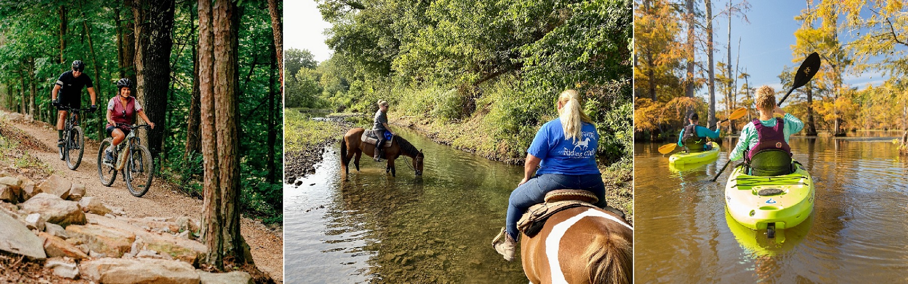 Mountain biking, Equestrian riding, and Kayaking, Arkansas