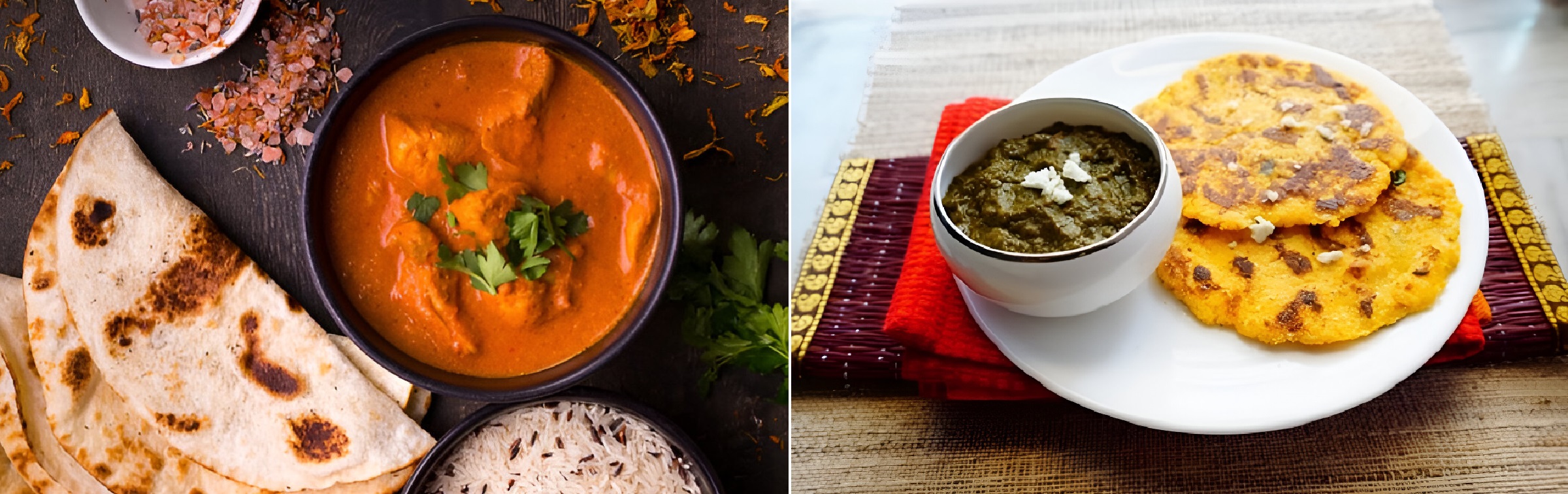 butter chicken and makki ki roti with sarson ka saag