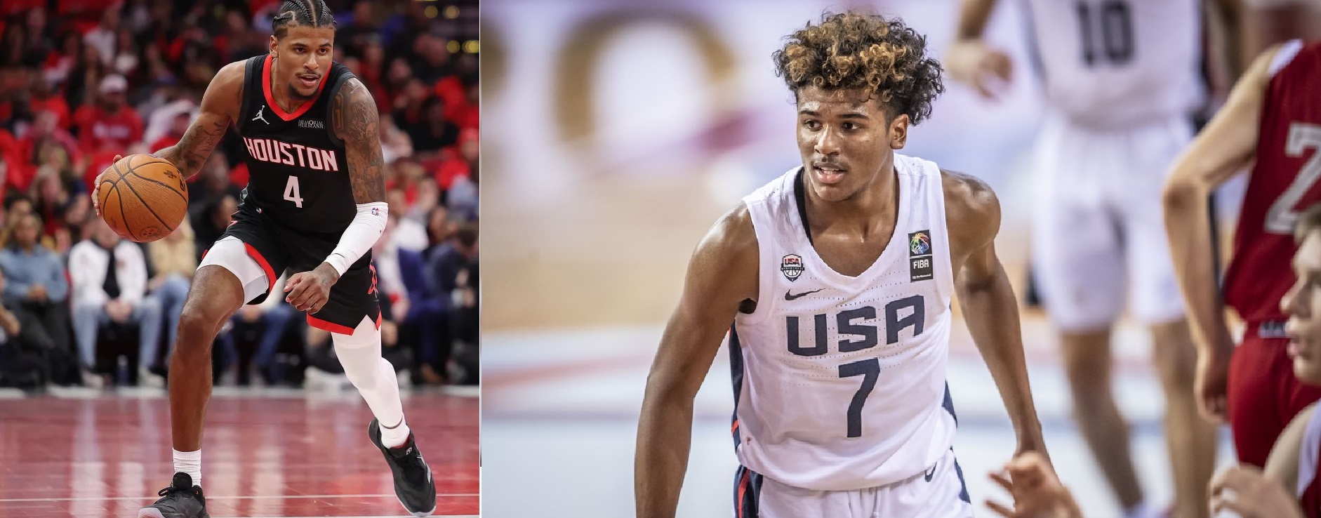 Jalen Green with Houston Rockets and United States men's national under-19 basketball team